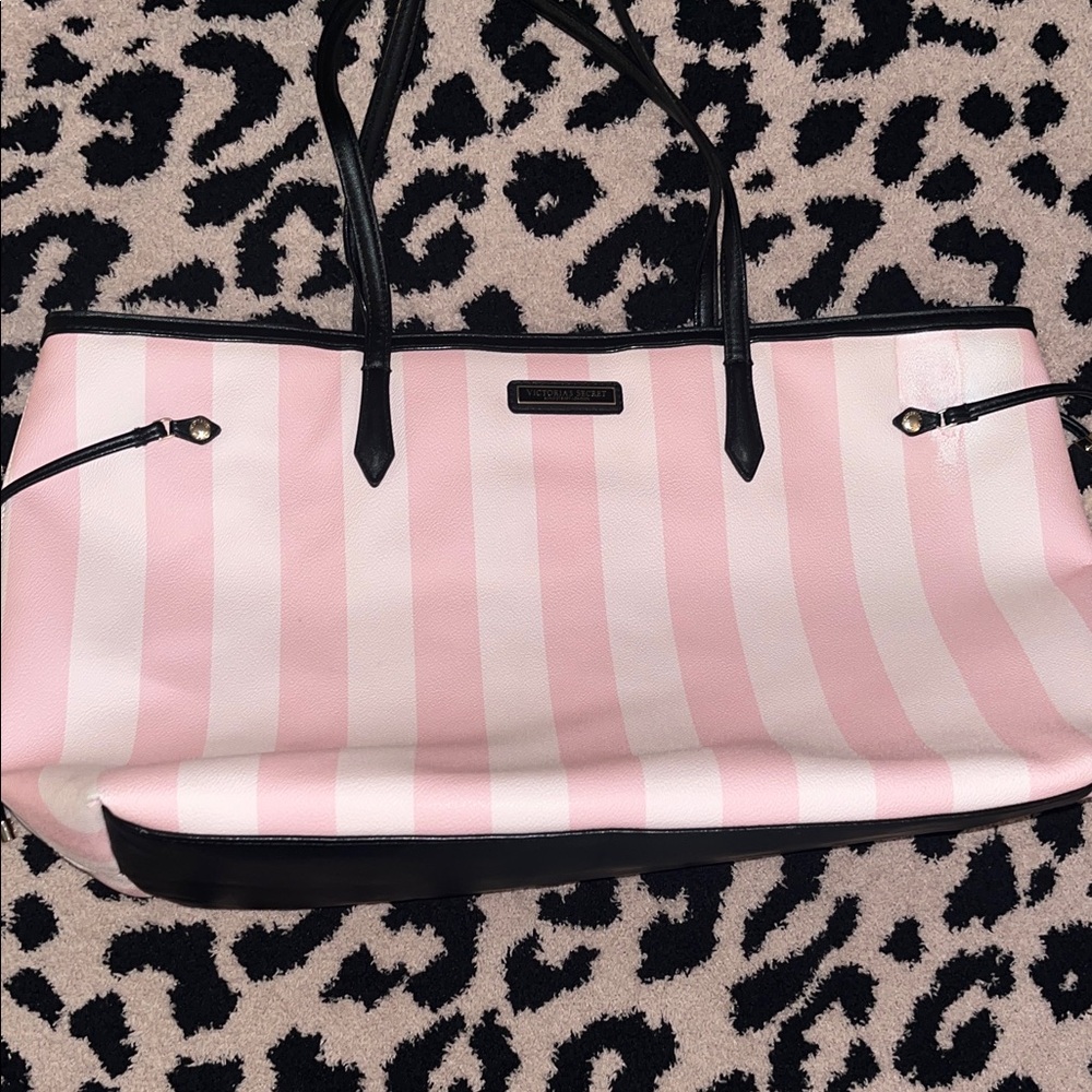 Victoria's Secret Pink and White Tote with Black Trim